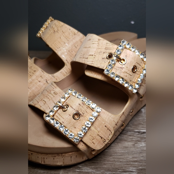 Corkys Footwear Women's Size 6 Main Squeeze Rhinestone Buckle Cork Glam Wedges - Picture 8 of 8